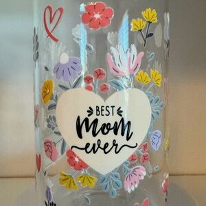 Colorful Floral Glass Vase with Heart Design